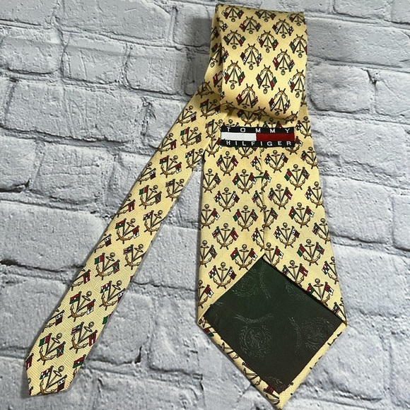 Vintage 90s Y2K Tommy Hilfiger Silk Necktie Flags Nautical Anchor - Picture 2 of 13